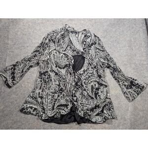 Notations 90s Flowy Ruffle 2X Tie Front Black Gray Patterned Floral Top w Tank